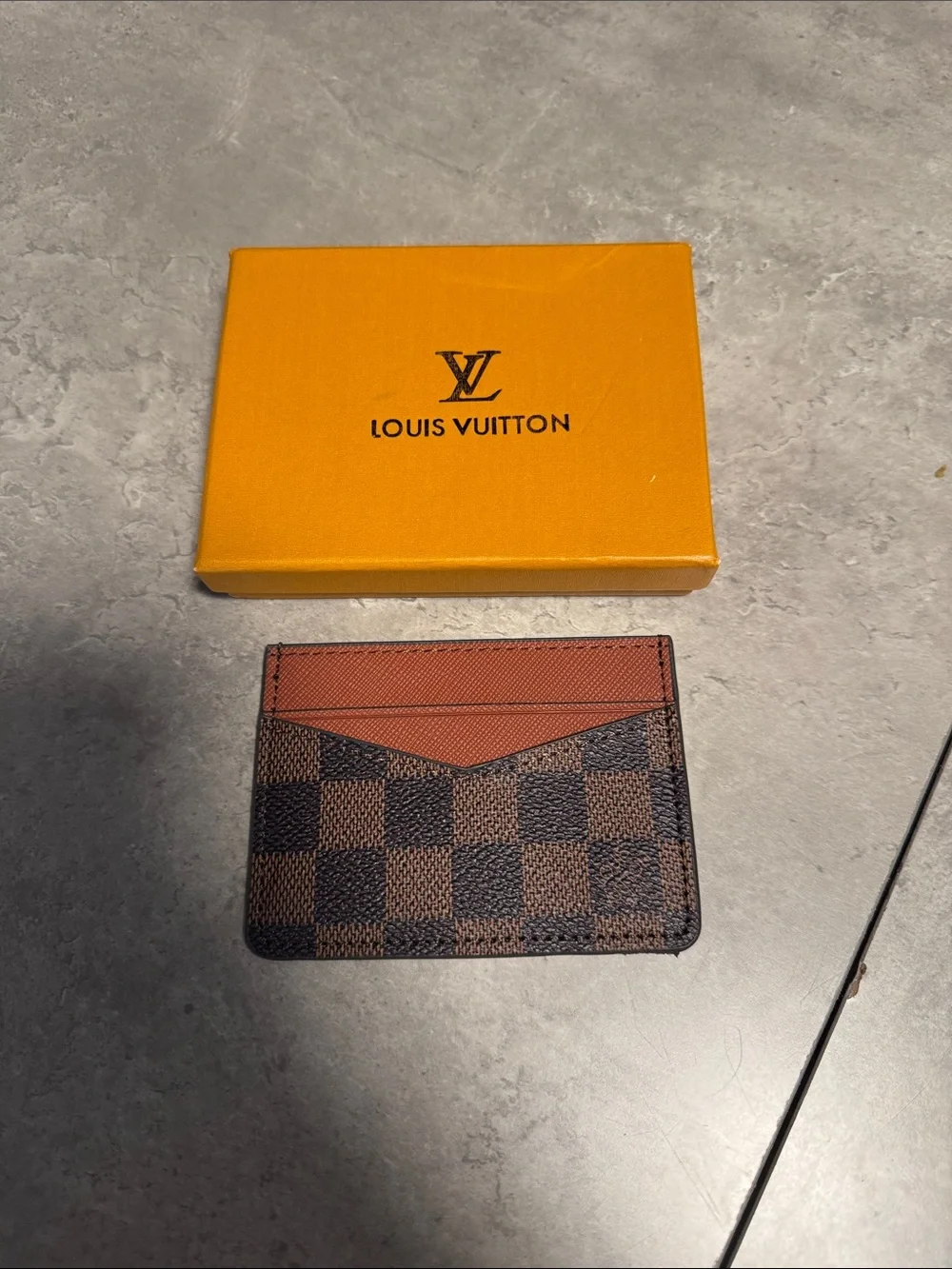 Louis Vuitton Brown Damier Canvas with Tan-Red Trim Card Holder